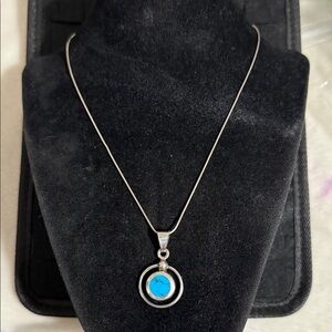 925 Mexico Taxco Necklace with Turquoise Pendant & Pierced Earrings TESTED